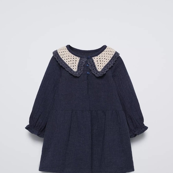 Zara Other - Zara Navy Dress with Cream Lace Collar